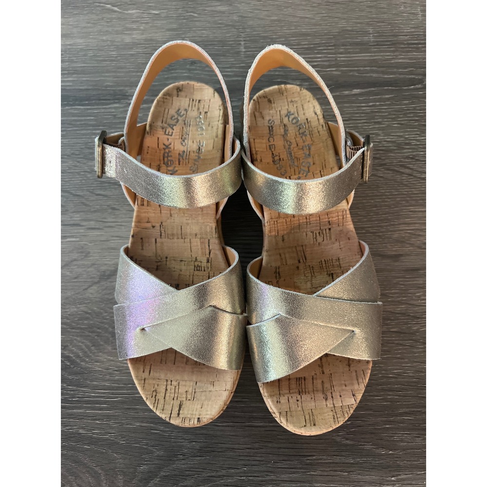 Kork-Ease Myrna 2.0 Comfort Gold Metallic Leather Cork Wedge Sandals Women's 7M